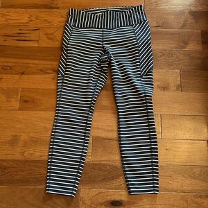 Athleta navy blue striped leggings